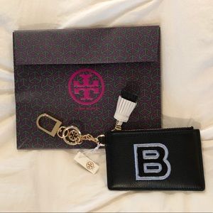 Tory Burch “B” Monogram Card Case Key Fob